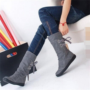 Casual Pure Color Women Flat Knight Boots