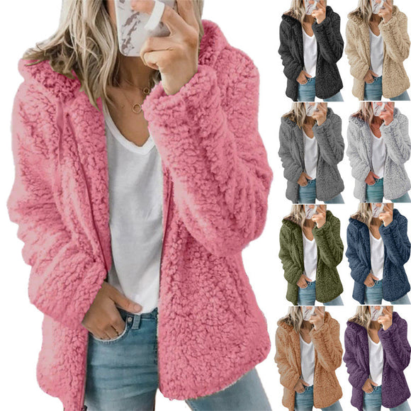 Women Hooded Woolen Fleece Jacket