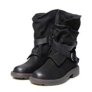 Fashion Women's Buckle Leather Boots